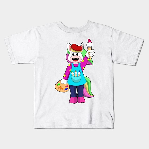 Unicorn as Painter Kids T-Shirt by Markus Schnabel